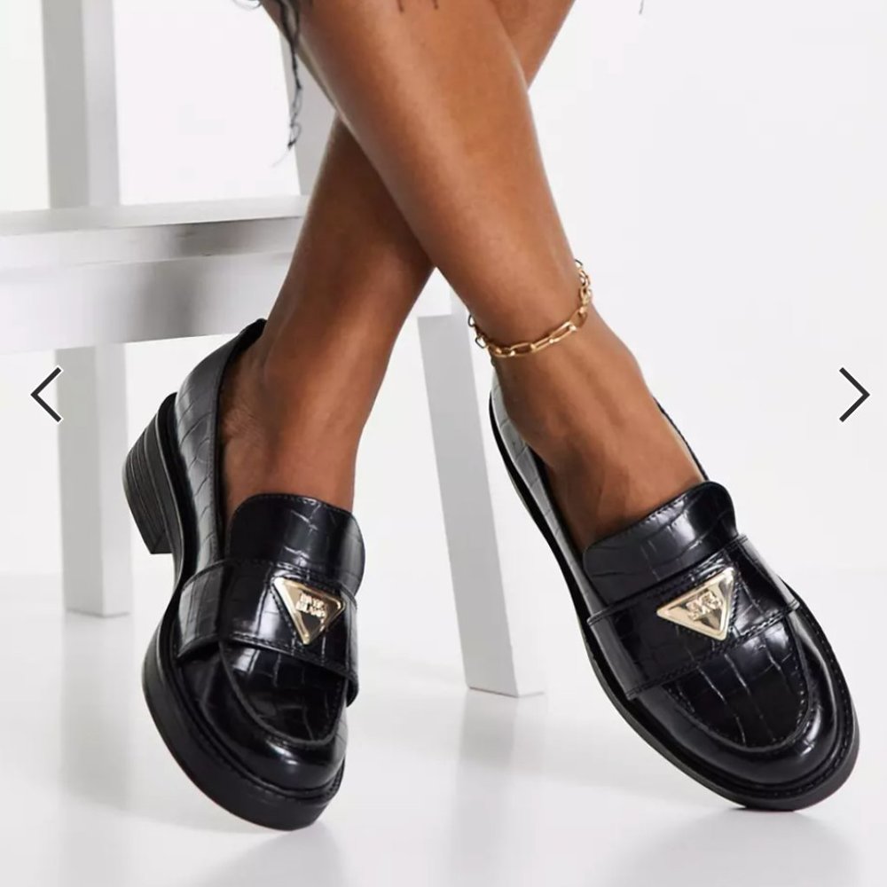 River Island branded chunky croc loafer shoe in black